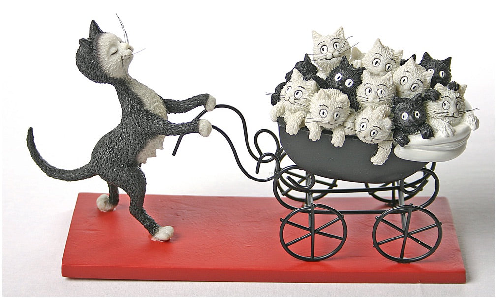 Proud Cat Mom Pushes Carriage Filled with Kittens Statue Figurine by Dubout