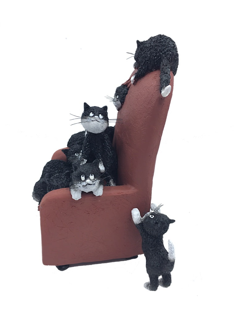 Kittens on a Highback Chair Save Me a Seat by Dubout Figurine