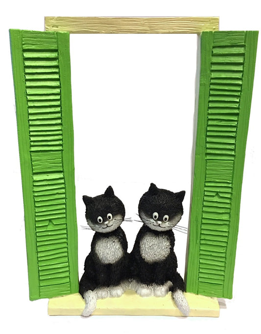 Two Cats Sitting in Window with Green Shutters On the Watch Figurine by Dubout 7.5H