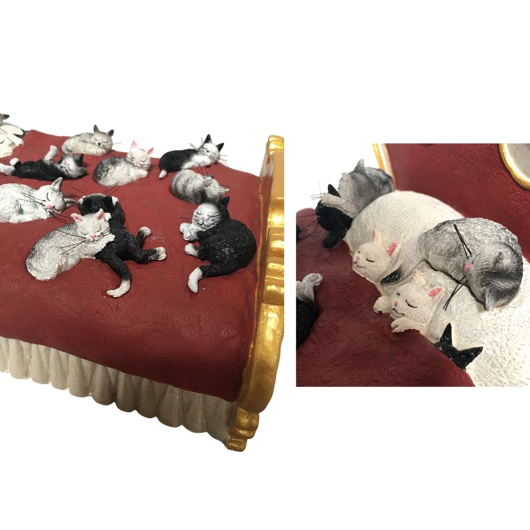 Dubout Cats Sleeping on Gold and Red Fancy Bed Figurine Statue