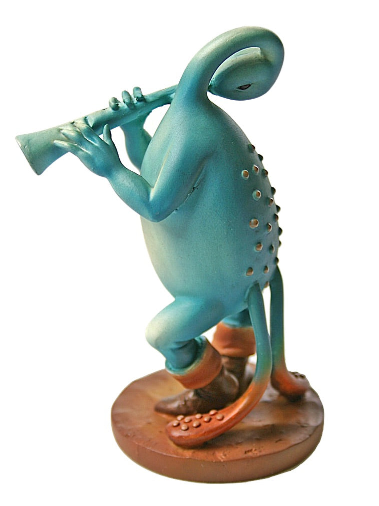 Blue Flutist Fantasy Figurine Small Statue by Hieronymus Bosch