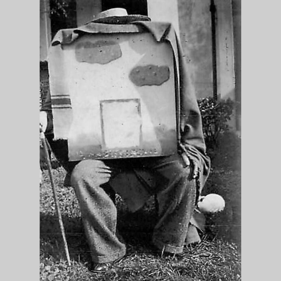 Magritte Healer (le Therapeute) Man with Birdcage Body Seated on Rock Surrealism Statue 7.75H