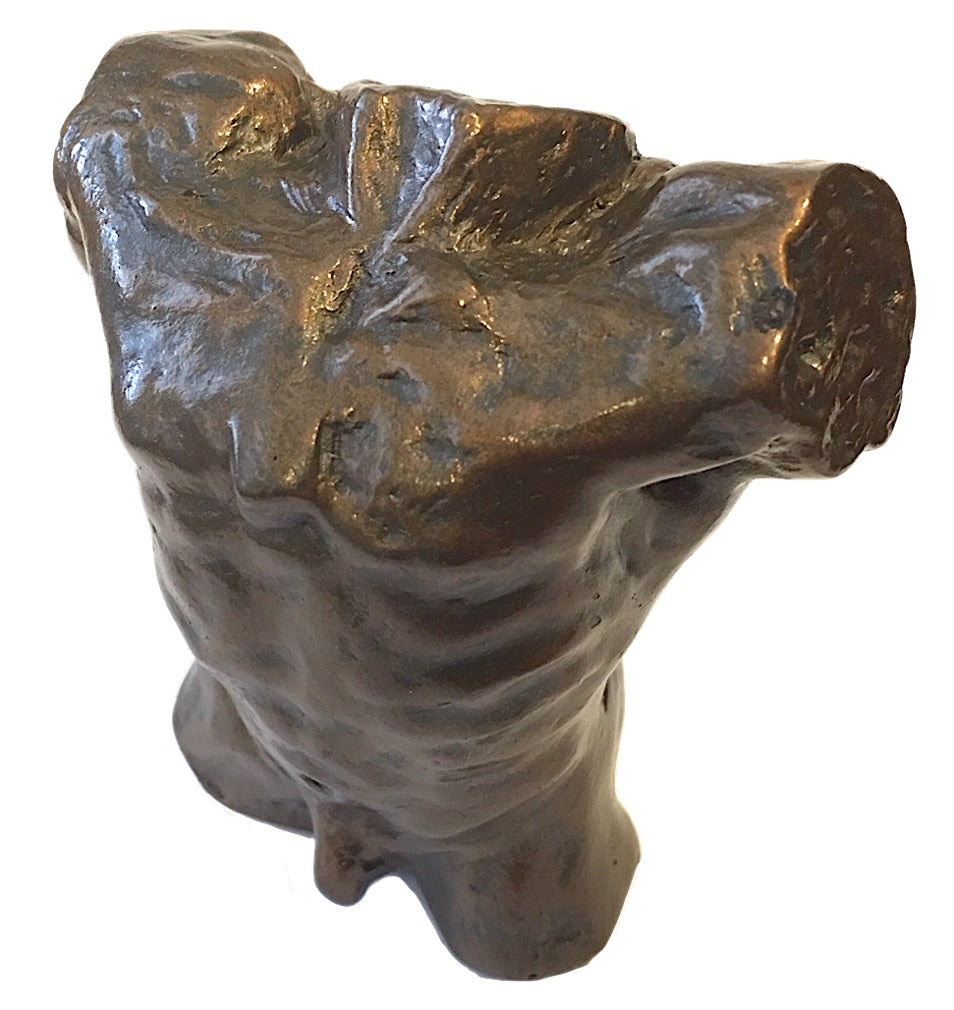 Pocket Art Rodin Male Torso Miniature Figurine Statue Bronze Finish Gift Box
