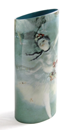 Degas Dancer Ballerina Green Blue Ceramic Flower Vase