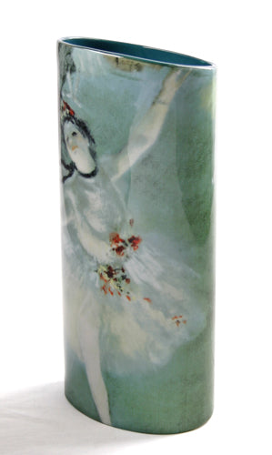 Degas Dancer Ballerina Green Blue Ceramic Flower Vase