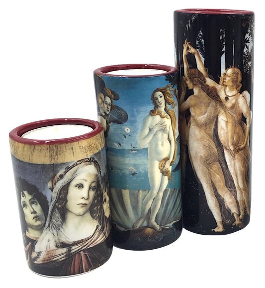 Botticelli Women Venus Three Graces Mary Tealight Ceramic Candleholder Set of Three 5.9H