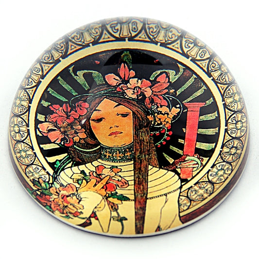 La Trappistine Belle Epoque Glass Paperweight by Alphonse Mucha